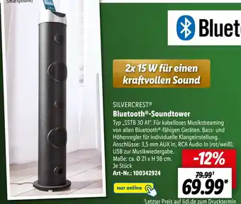 Lidl SILVERCREST Bluetooth-Soundtower ,,SSTB 30 A1" Angebot