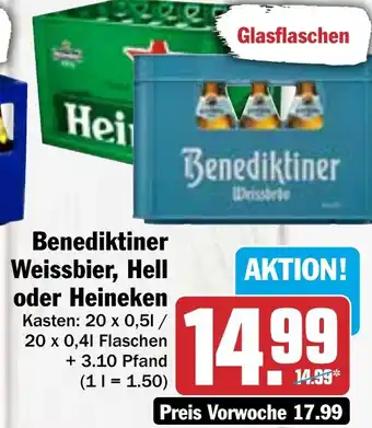 Hit Benediktiner Weissbier, Hell oder Heineken 20x0,5/20x0,4 L Angebot