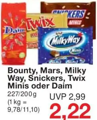 Jawoll Bounty, Mars, Milky Way, Snickers, Twix Minis oder Daim 227/200 g Angebot