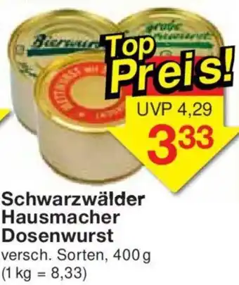 Jawoll Schwarzwälder Hausmacher Dosenwurst 400 g Angebot