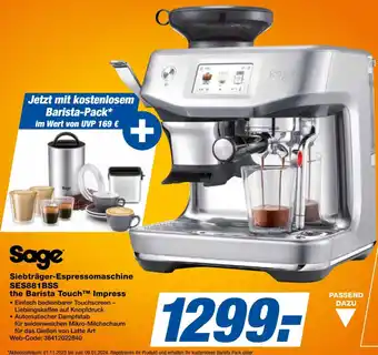 Expert Sage Siebträger-Espressomaschine SES881BSS the Barista Touch Impress Angebot