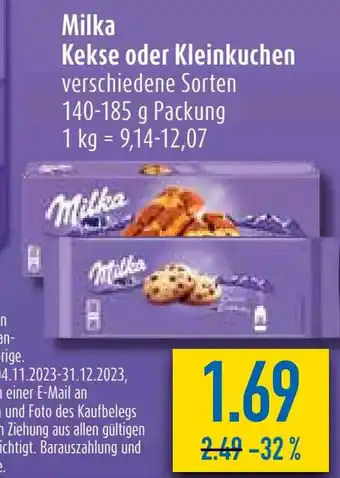 diska Milka Kekse oder Kleinkuchen verschiedene Sorten 140-185 g Angebot