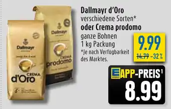 diska Dallmayr d'Oro verschiedene Sorten oder Crema prodomo 1kg Angebot