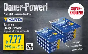 diska VARTA Batterien ,,Longlife Power" Mignon AA oder Micro AAA. 24er PACK Angebot