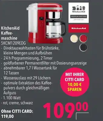 CITTI Markt KitchenAid Kaffeemaschine 5KCM1209EDG Angebot