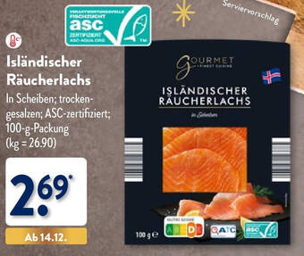 Aldi Nord Gourmet Finest Cuisine Isländischer Räucherlachs 100 g Packung Angebot