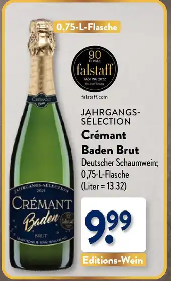 Aldi Nord JAHRGANGS-SÉLECTION Crémant Baden Brut 0,75 L Flasche Angebot