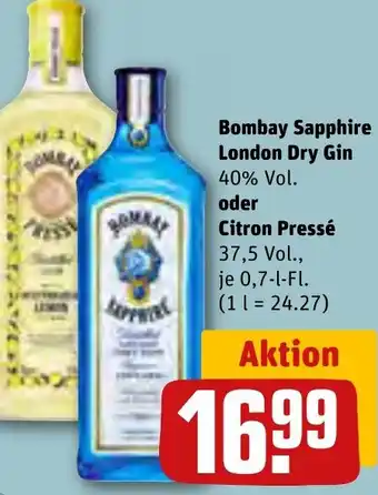 REWE Bombay Sapphire London Dry Gin  oder Citron Pressé 0,7 L-Fl. Angebot