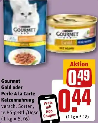 REWE Gourmet Gold oder Perle A la Carte Katzennahrung 85-g-Btl./Dose Angebot