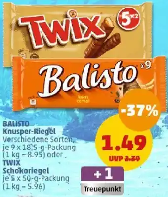 PENNY BALISTO Knusper-Riegel 9x18,5 g oder TWIX Schokoriegel 5x50 g Packung Angebot