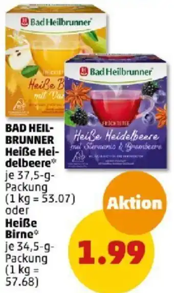 PENNY BAD HEIL BRUNNER Heiße Heidelbeere 37,5 g oder Heiße Birne 34,5 g Packung Angebot