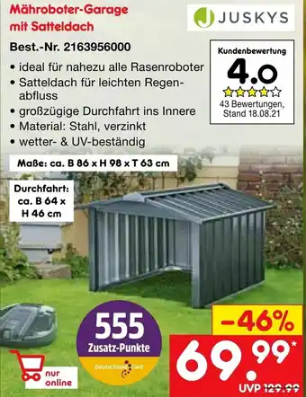 Netto Marken-Discount Mähroboter Garage mit Satteldach Angebot