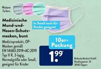 Aldi Süd Medizinische Mund und Nasen Schutzmasken, bunt Angebot