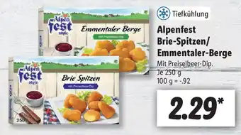 Lidl Alpenfest Brie Spitzen/Emmentaler Berge 250g Angebot