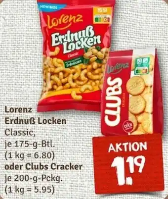 nahkauf Lorenz Erdnuß Locken 175 g Btl. oder Clubs Cracker 200 g Pckg. Angebot