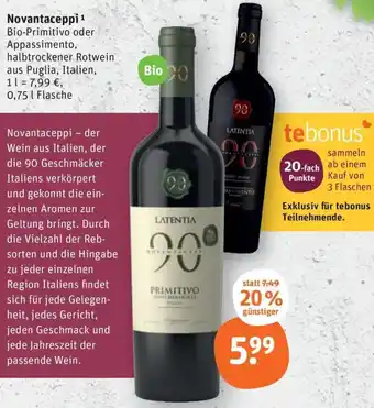 tegut Novantaceppi 0,75 L Flasche Angebot