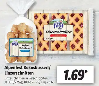 Lidl Alpenfest Kokossbusserl/Linzerschnitten 300/225g Angebot