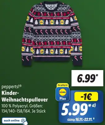 Lidl pepperts! Kinder Weihnachtspullover Angebot