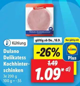 Lidl Dulano Delikatess Kochhinterschinken 200g Angebot