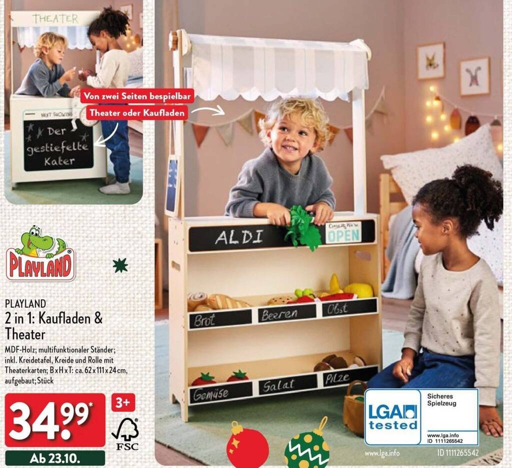PLAYLAND 2 in 1 Kaufladen & Theater Angebot bei Aldi Nord