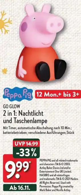 Aldi Nord PEPPA PIG GO GLOW 2 in 1: Nachtlicht und Taschenlampe Angebot