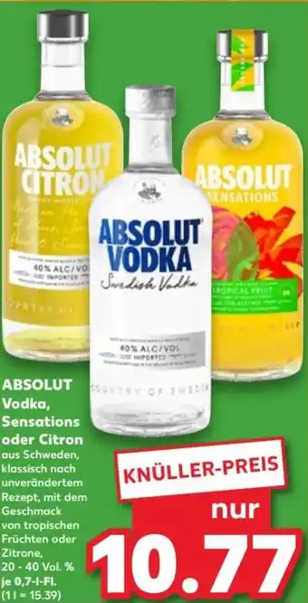 Kaufland ABSOLUT Vodka, Sensations oder Citron 0,7 L-Fl. Angebot