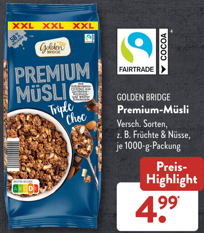 GOLDEN BRIDGE PremiumMüsli 1000 g Packung Angebot bei Aldi Süd