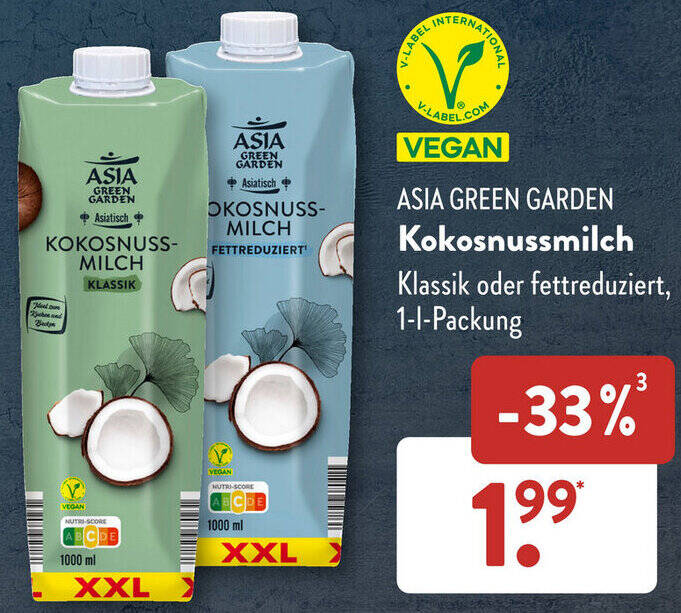 ASIA GREEN GARDEN Kokosnussmilch 1 L Packung Angebot bei Aldi Süd