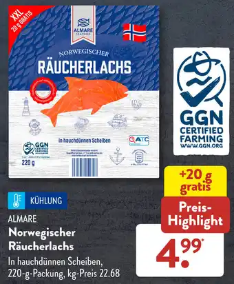 Aldi Süd ALMARE Norwegischer Räucherlachs 220 g Packung Angebot