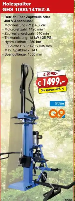 Stabilo Fachmarkt Güde Holzspalter GHS 1000/14TEZ-A Angebot