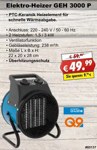 Stabilo Fachmarkt Güde Elektro Heizer GEH 3000 P Angebot