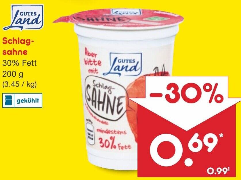 GUTES Land Schlagsahne 200 g Angebot bei Netto MarkenDiscount
