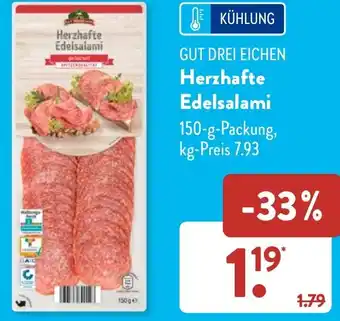 Aldi Süd GUT DREI EICHEN Herzhafte Edelsalami 150 g Packung Angebot