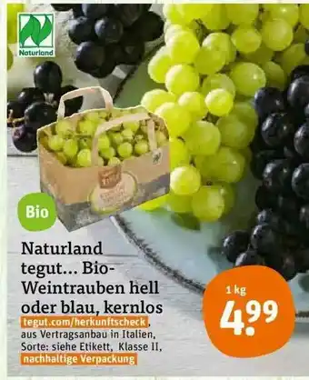 tegut Naturland Tegut Bio Weintrauben Hell Oder Blau, Kernlos Angebot