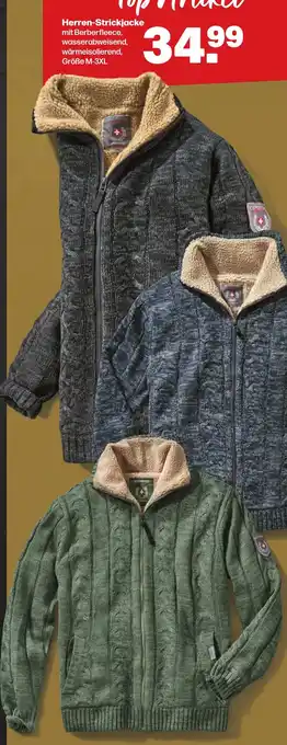 Handelshof Herren-Strickjacke mit Berberfleece, wasserabweisend, wärmeisolierend, Größe M-3XL Angebot