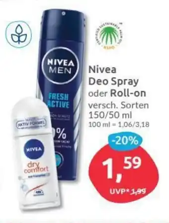 Budni Nivea Deo Spray oder Roll On 150ml/50ml Angebot