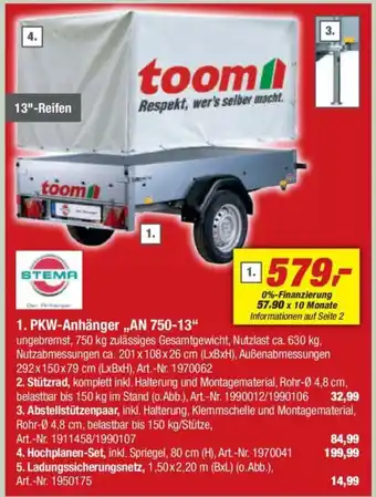 toom Baumarkt STEMA 1. PKW-Anhänger ,,AN 750-13" Angebot