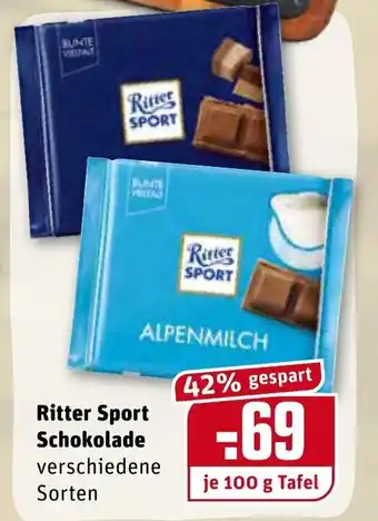 REWE Ritter Sport Schokolade 100g Angebot