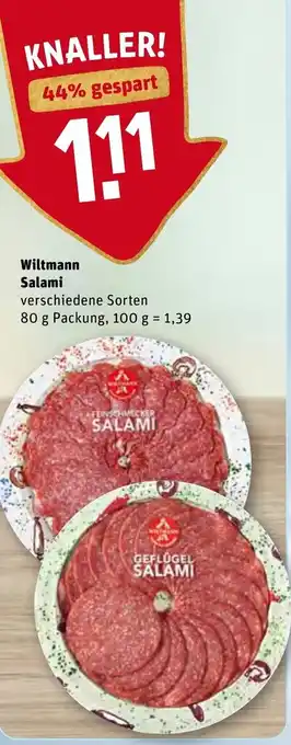 REWE Wiltmann Salami 80g Angebot