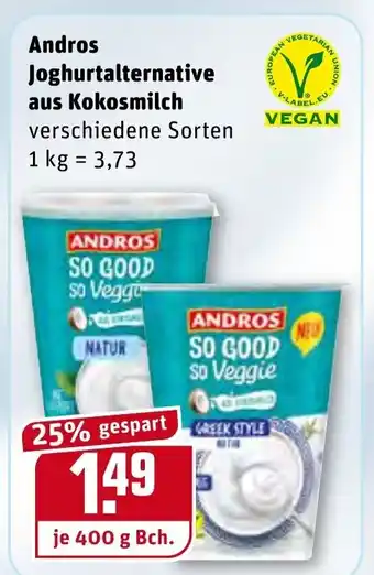 REWE Andros Joghurtalternative aus Kokomilch 400g Becher Angebot