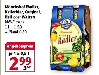 Globus Mönchshof Radler, Kellerbier, Original Hell oder Weizen Angebot