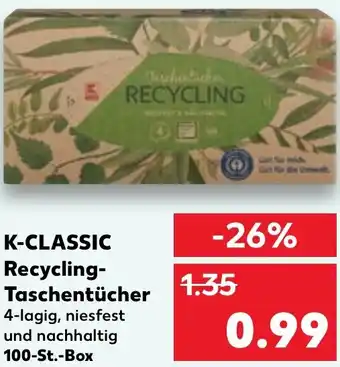 Kaufland K-CLASSIC Recycling-Taschentücher 100 St. Box Angebot