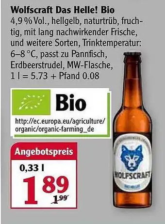 Globus Wolfscraft Das Helle! Bio Angebot