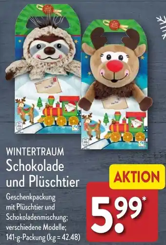 Aldi Nord WINTERTRAUM Schokolade und Plüschtier 141 g Packung Angebot