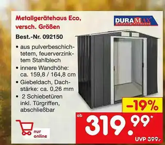 Netto Marken-Discount Duramax Metallgerätehaus Eco Angebot