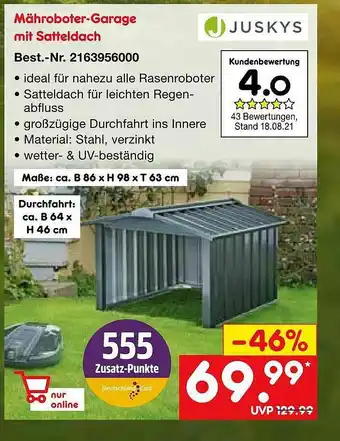 Netto Marken-Discount Juskys Mähroboter-garage Mit Satteldach Angebot