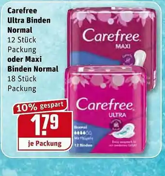REWE Carefree Ultra Binden Normal Oder Maxi Binden Normal Angebot