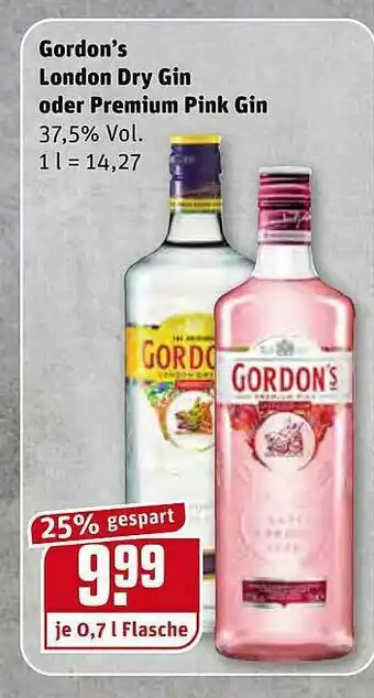 REWE Gordon's London Dry Gin Oder Premium Pink Gin Angebot