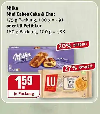 REWE Milka Mini Cakes Cake & Choc Oder Lu Petit Luc Angebot