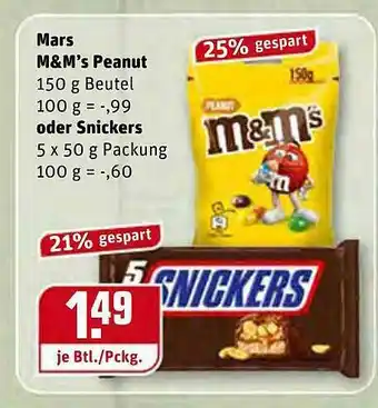 REWE Mars M&m's Peanut Oder Snickers Angebot